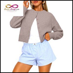 Cropped Cardigan Sweater Women's Large Lightweight Y2K Fall Spring Fashion